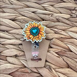 Sunflower Badge Reel with Heart Center